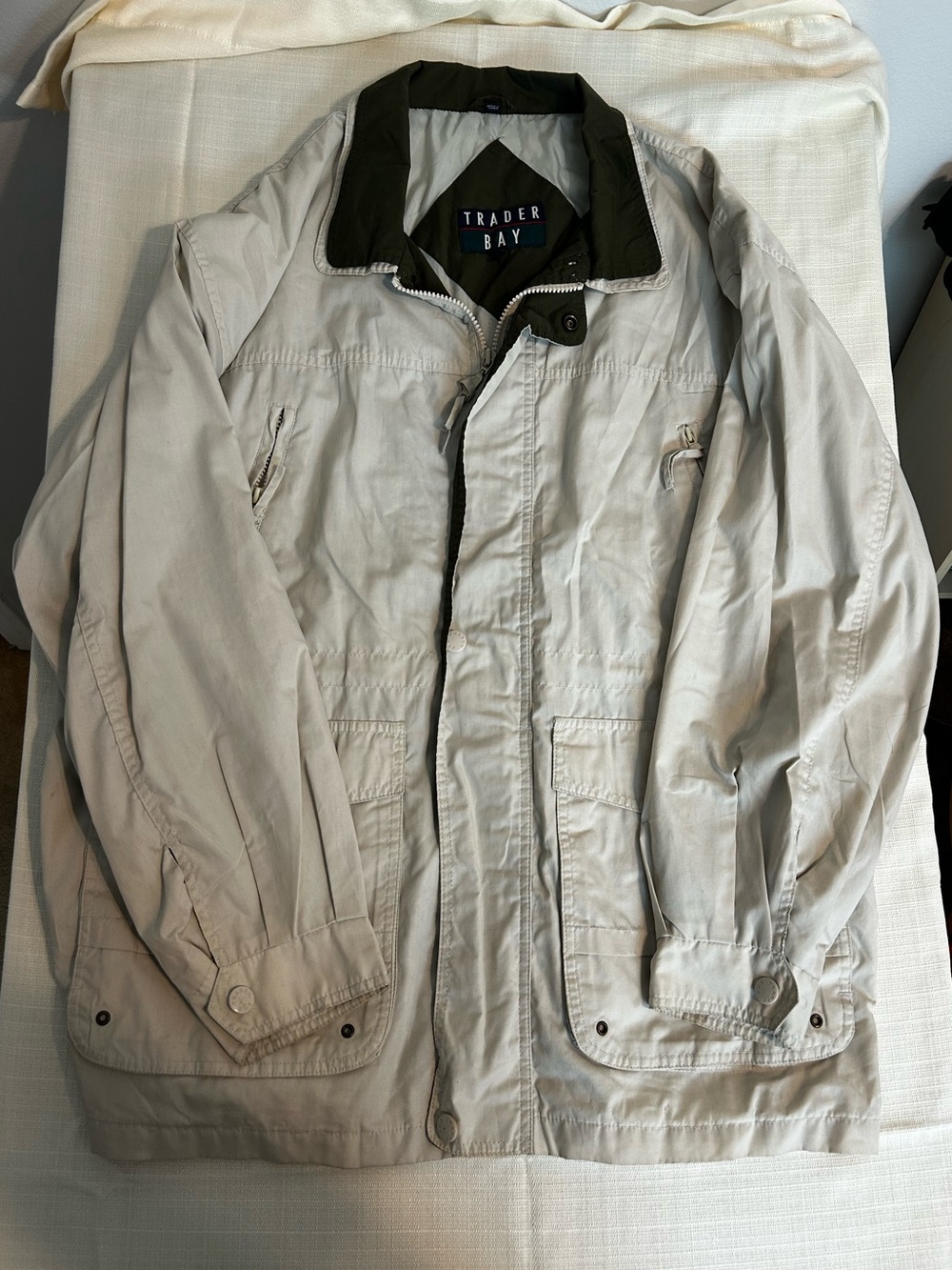 Trader Bay Light Beige Field Jacket with Dark Green Collar